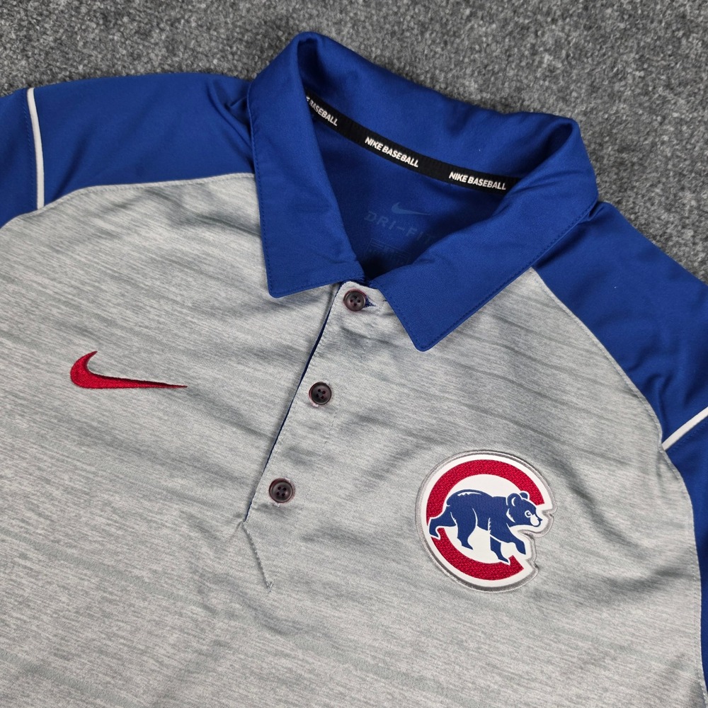 Chicago Cubs Nike Polo Shirt Mens L Blue Grey MLB Baseball Dri-Fit Colorblock